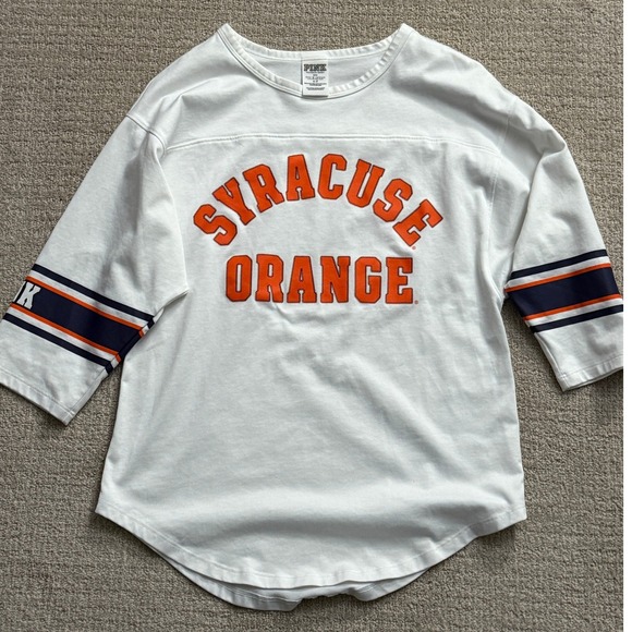 PINK Syracuse Orange Graphic T-Shirt 3/4 Sleeve Top Football Tee Small‎ - Picture 1 of 4